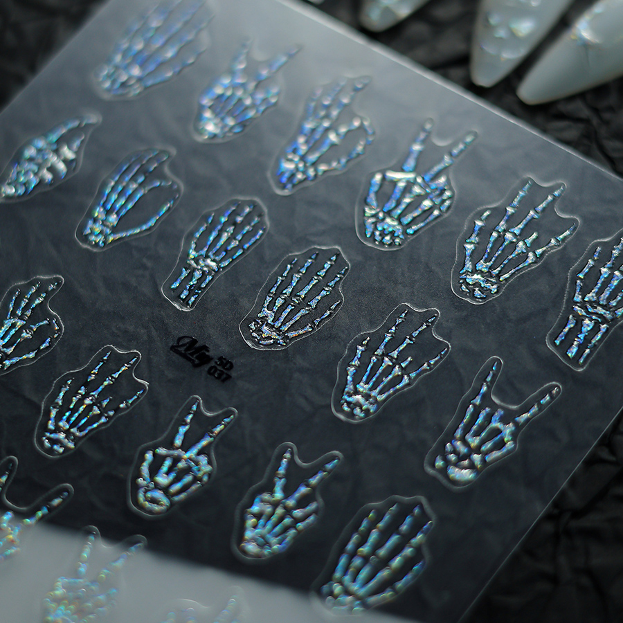 5d-037-039 halloween skull nail stickers, 3d embossed gold foil nail art decals