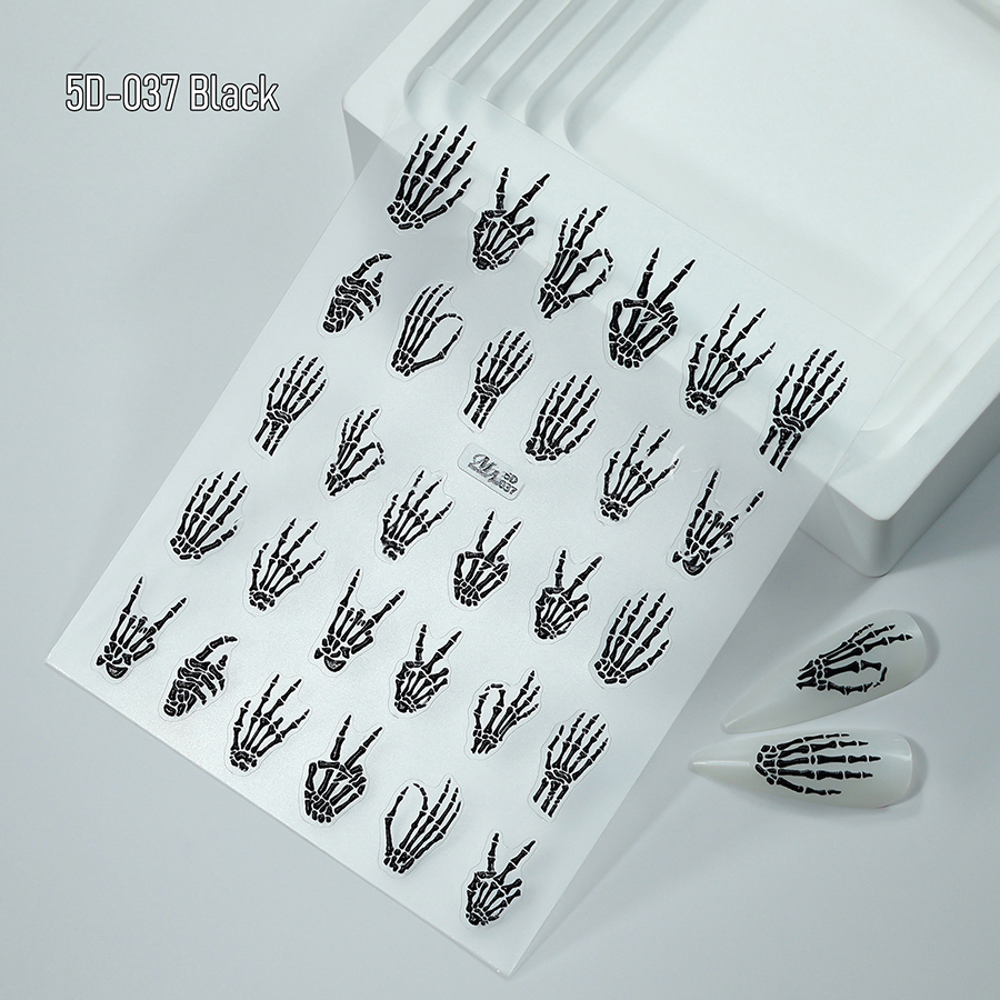 5d-037-039 halloween skull nail stickers, 3d embossed gold foil nail art decals