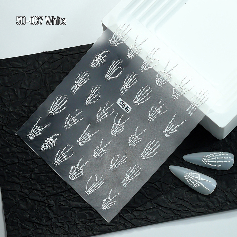5d-037-039 halloween skull nail stickers, 3d embossed gold foil nail art decals
