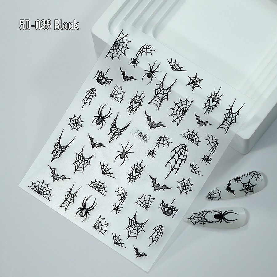 5d-037-039 halloween skull nail stickers, 3d embossed gold foil nail art decals