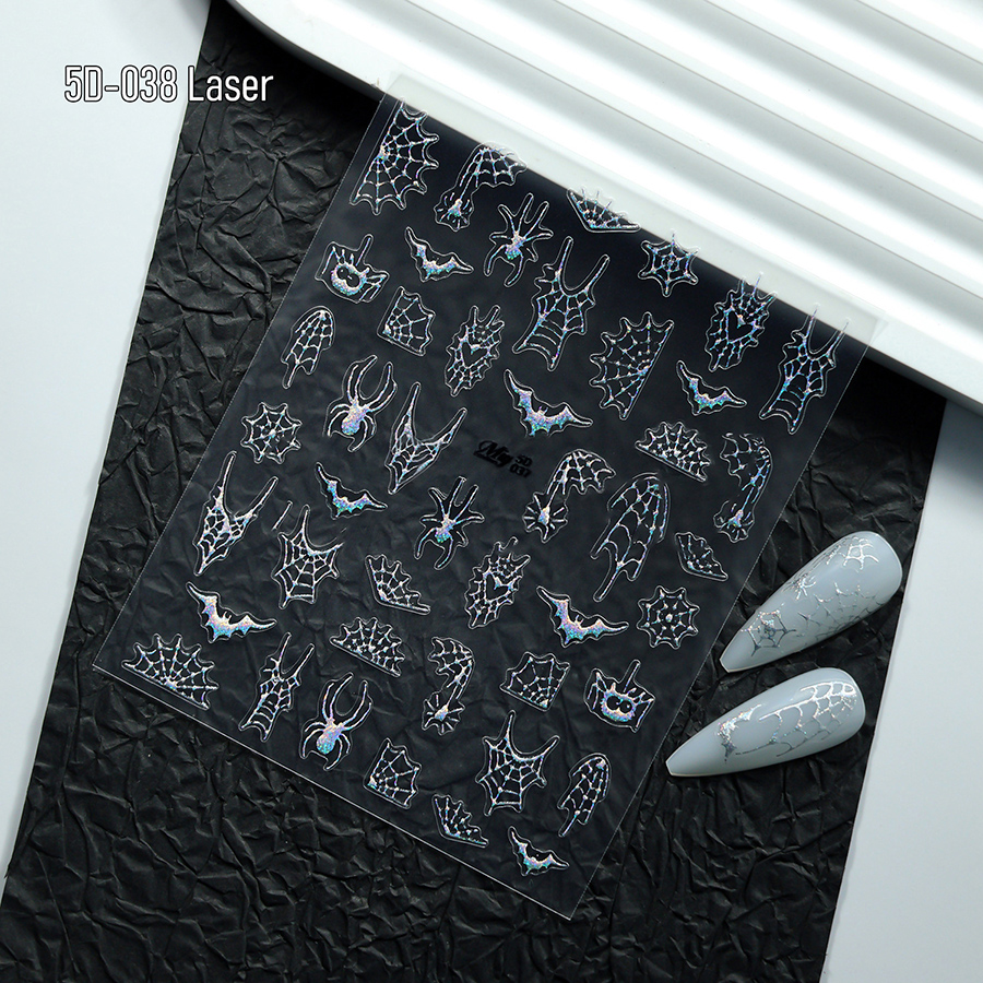 5d-037-039 halloween skull nail stickers, 3d embossed gold foil nail art decals