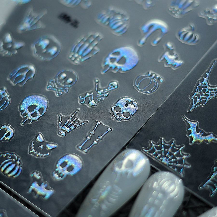 5d-037-039 halloween skull nail stickers, 3d embossed gold foil nail art decals