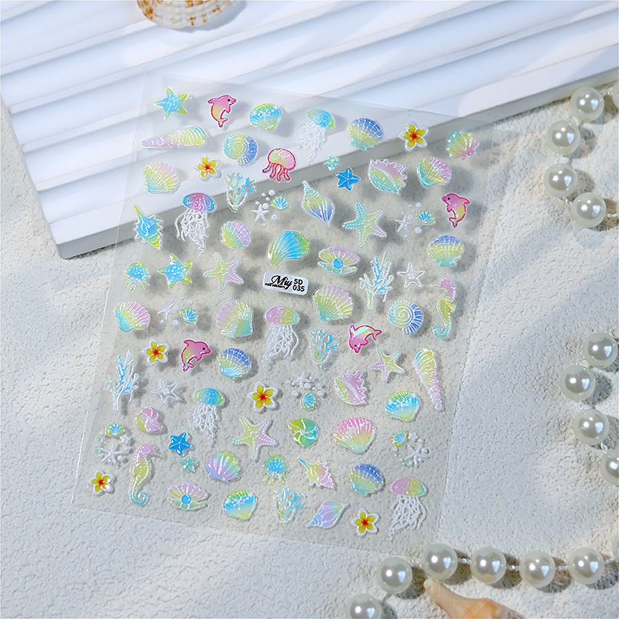 5d-035 ocean style jellyfish shell shimmer nail stickers