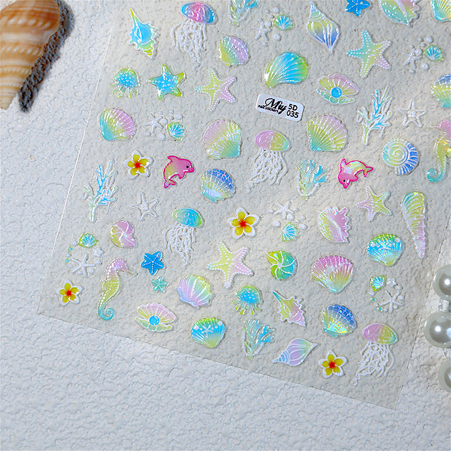 5d-035 ocean style jellyfish shell shimmer nail stickers