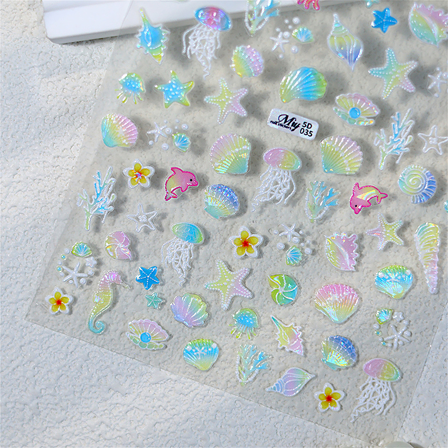 5d-035 ocean style jellyfish shell shimmer nail stickers