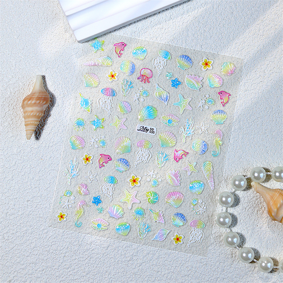5d-035 ocean style jellyfish shell shimmer nail stickers