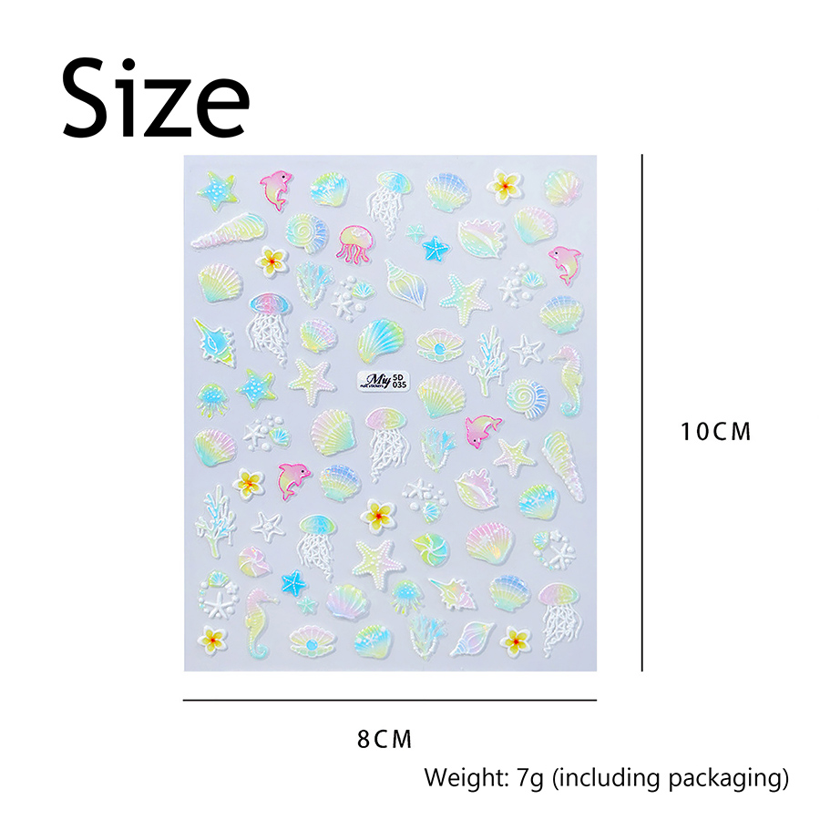 5d-035 ocean style jellyfish shell shimmer nail stickers