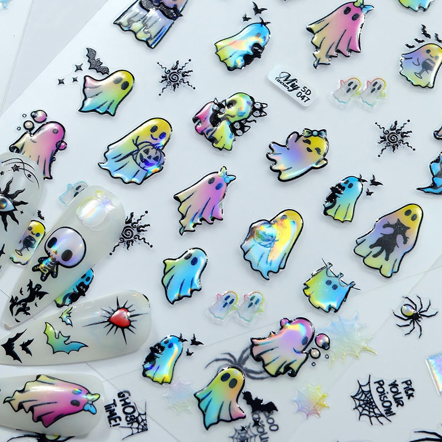 5d-046-051 halloween 3d embossed gold foil nail stickers