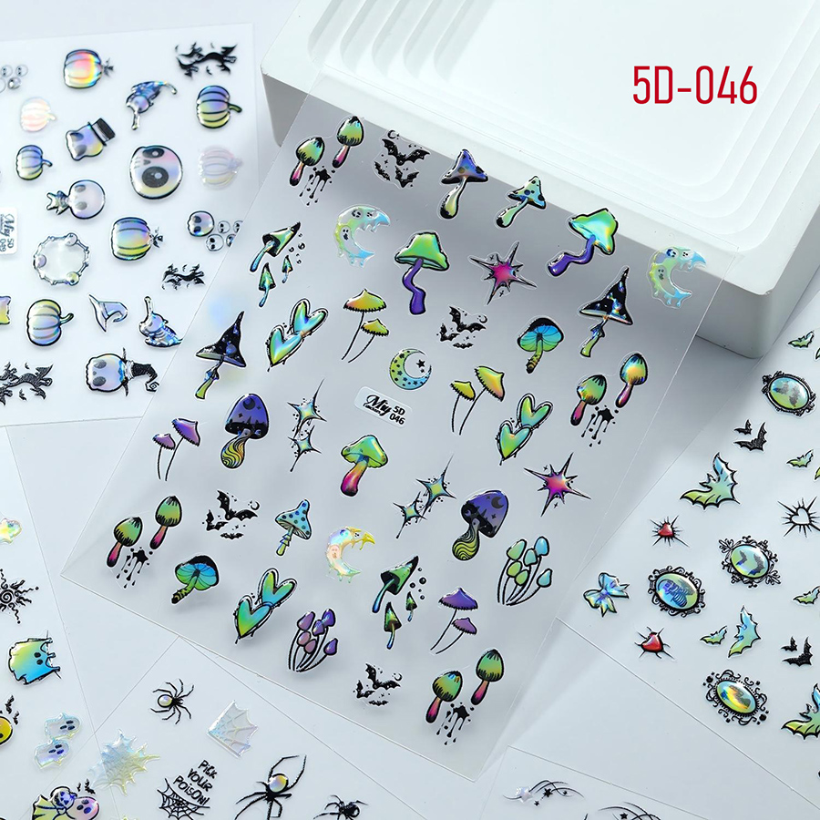5d-046-051 halloween 3d embossed gold foil nail stickers