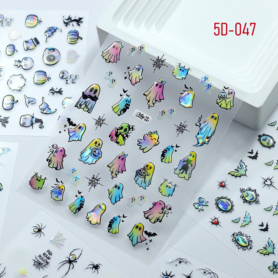 5d-046-051 halloween 3d embossed gold foil nail stickers