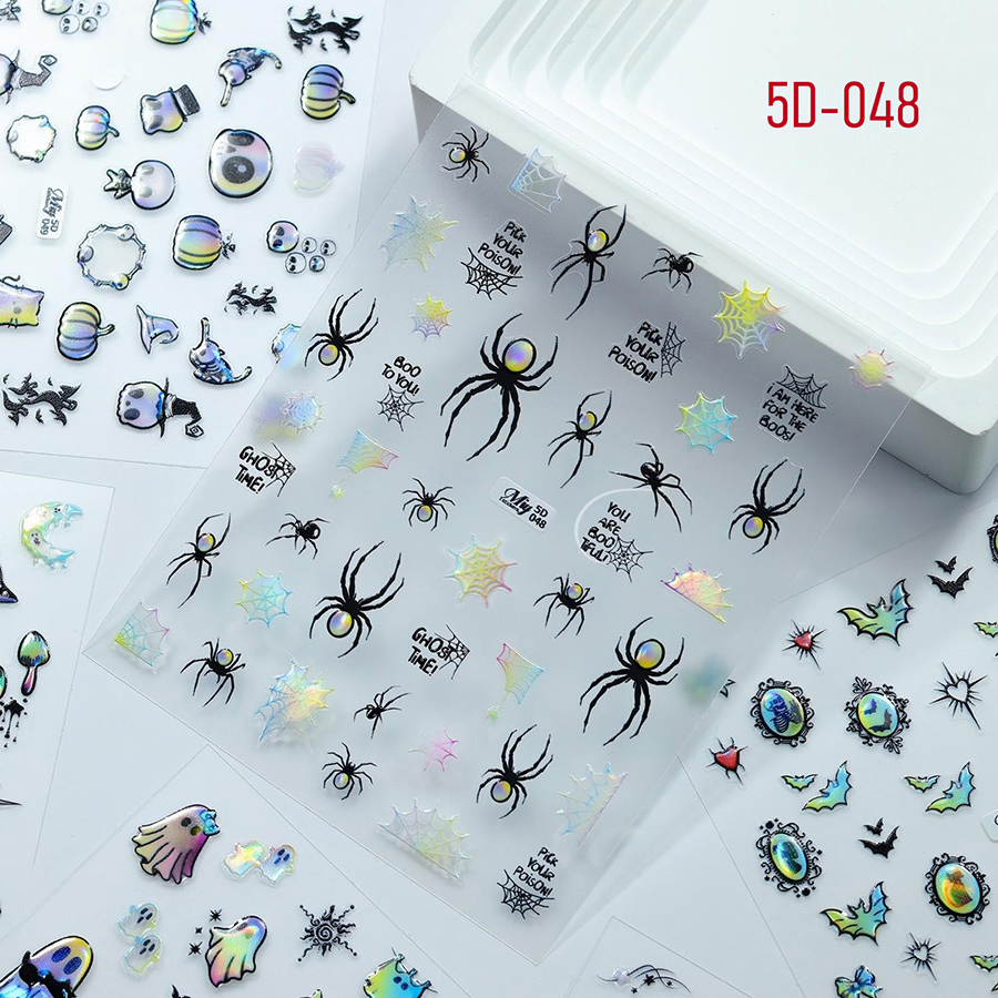 5d-046-051 halloween 3d embossed gold foil nail stickers