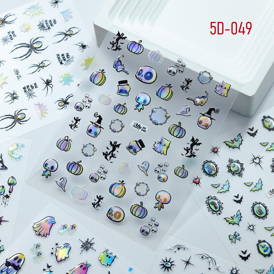5d-046-051 halloween 3d embossed gold foil nail stickers