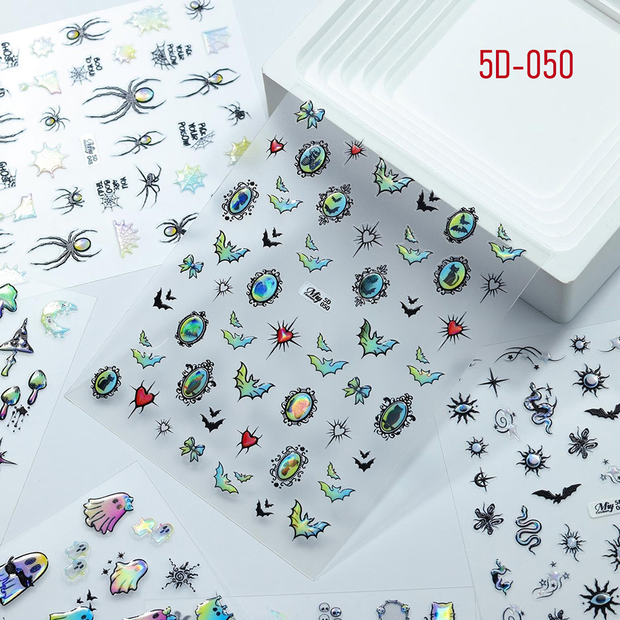 5d-046-051 halloween 3d embossed gold foil nail stickers