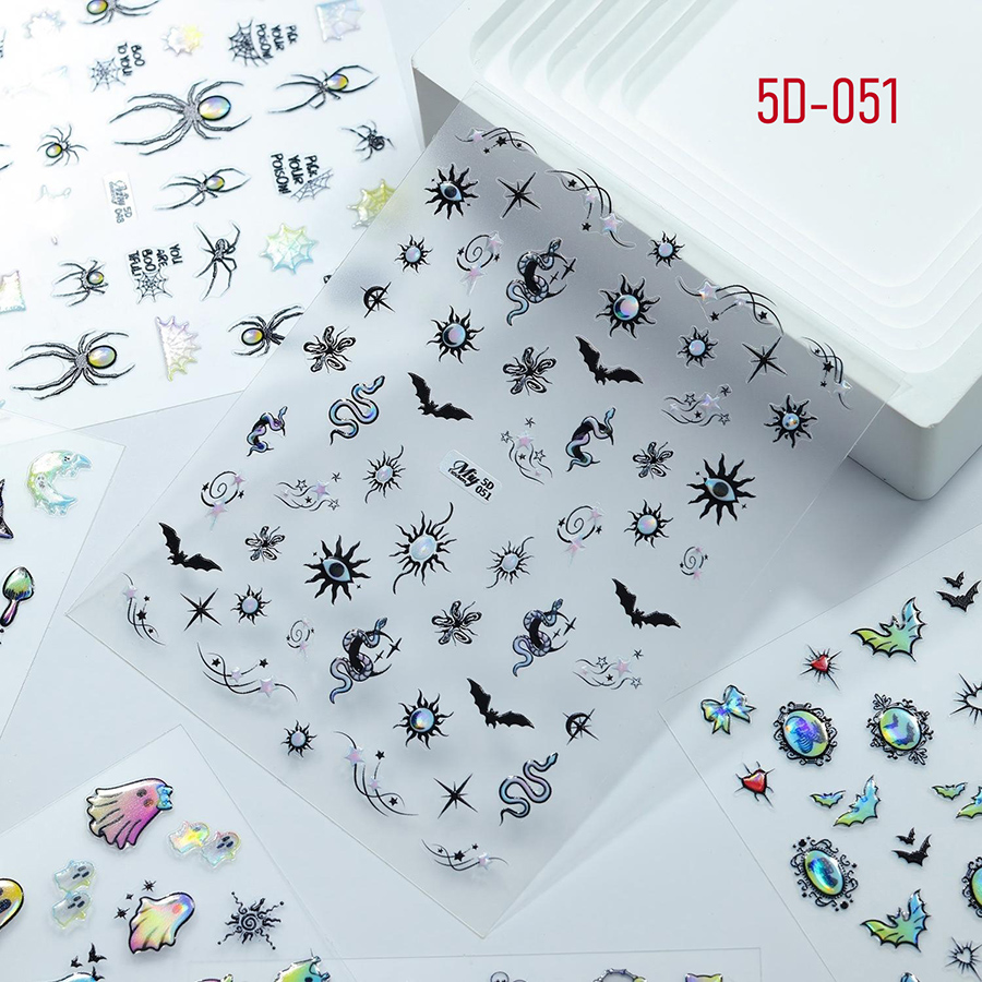 5d-046-051 halloween 3d embossed gold foil nail stickers