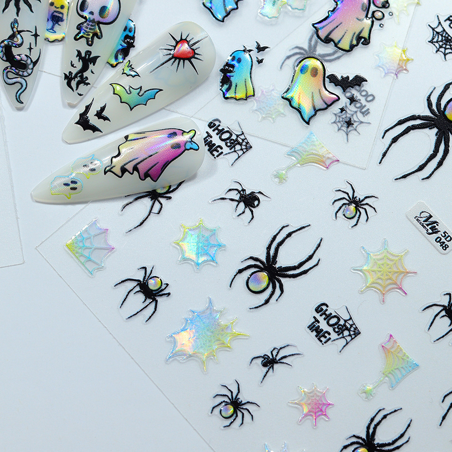 5d-046-051 halloween 3d embossed gold foil nail stickers