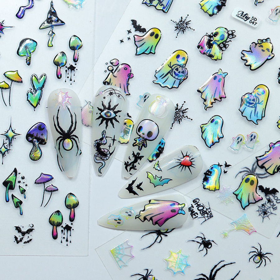5d-046-051 halloween 3d embossed gold foil nail stickers