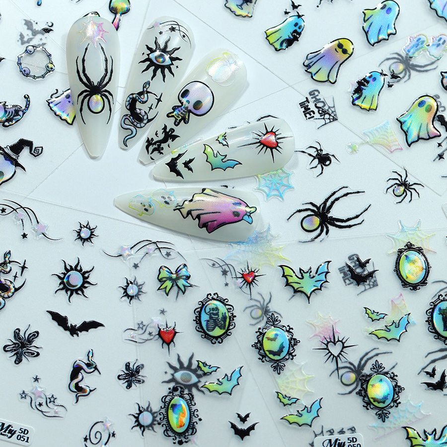 5d-046-051 halloween 3d embossed gold foil nail stickers