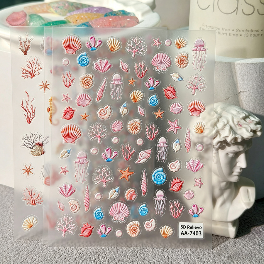 aa-7403-7406 summer ocean style 3d embossed nail stickers