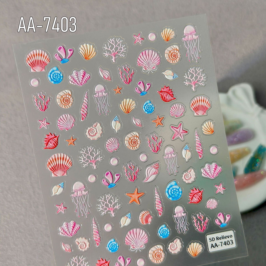 aa-7403-7406 summer ocean style 3d embossed nail stickers