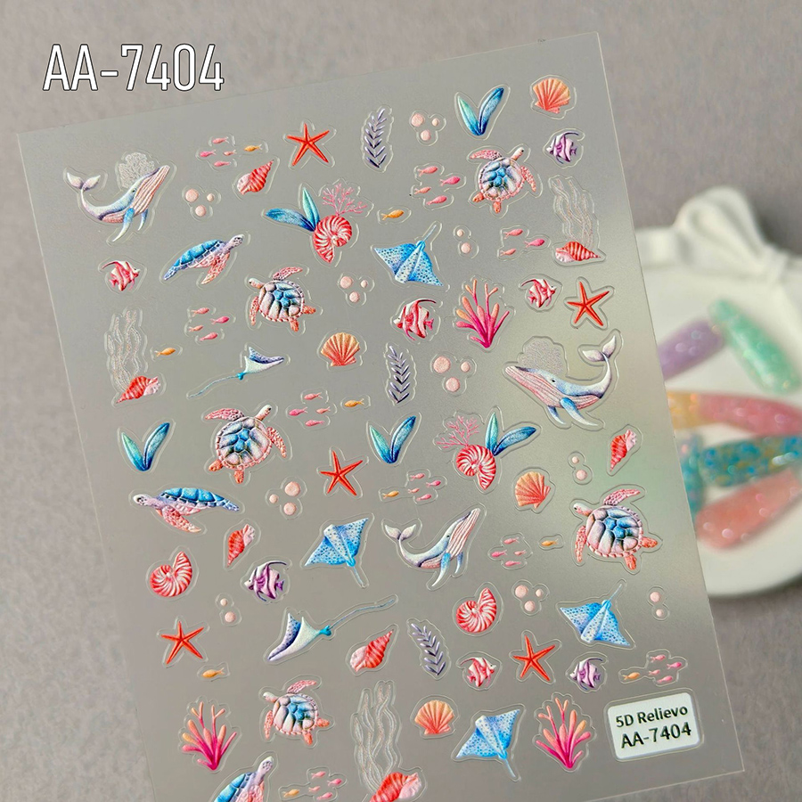 aa-7403-7406 summer ocean style 3d embossed nail stickers