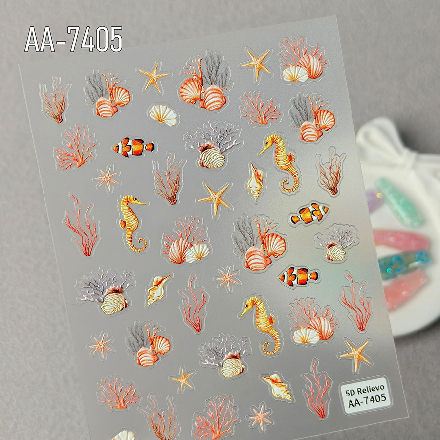 aa-7403-7406 summer ocean style 3d embossed nail stickers