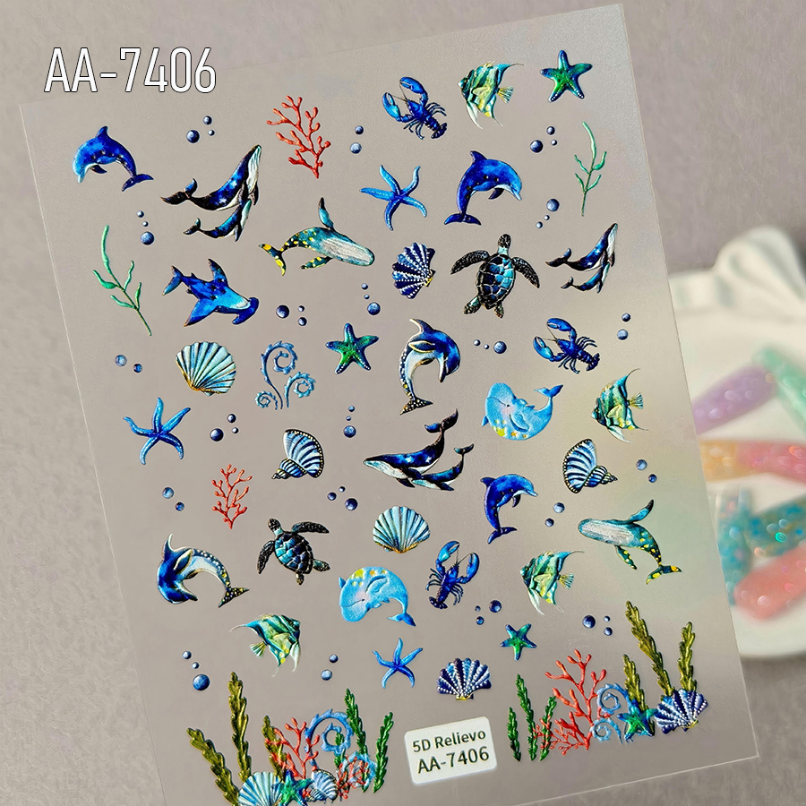 aa-7403-7406 summer ocean style 3d embossed nail stickers