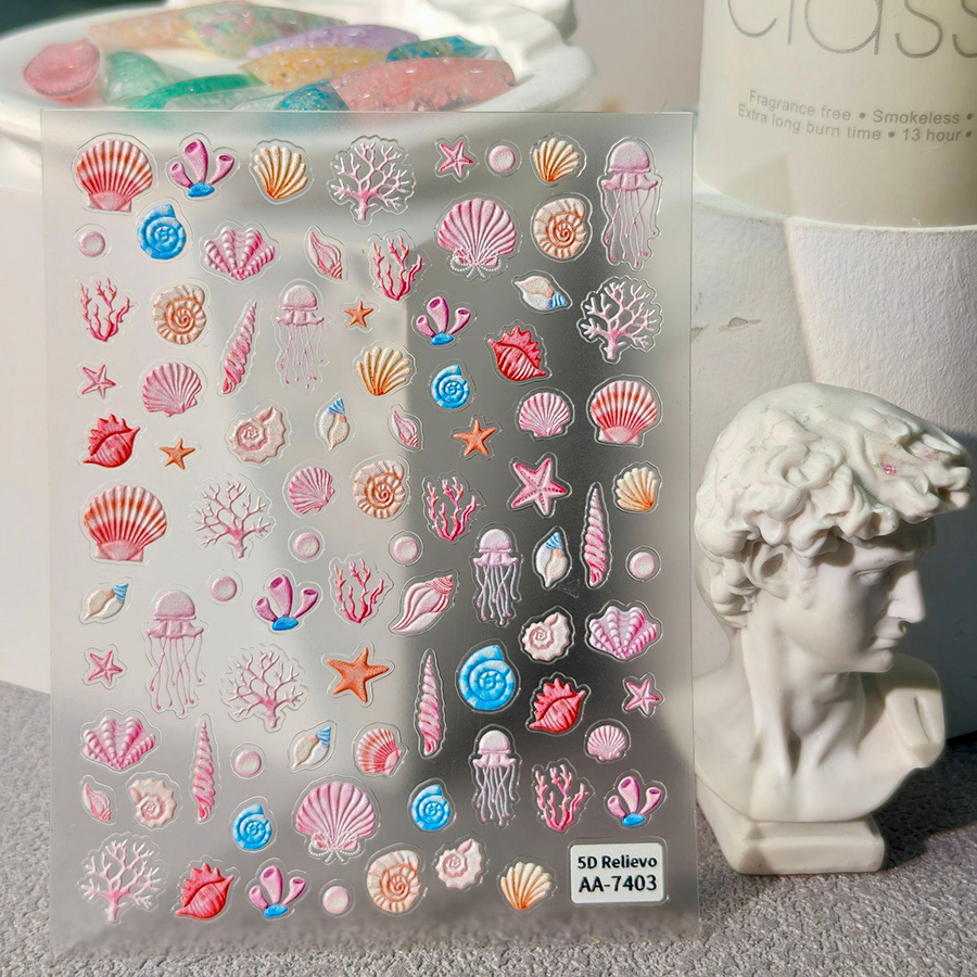 aa-7403-7406 summer ocean style 3d embossed nail stickers