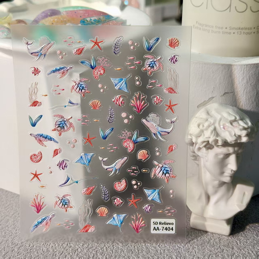 aa-7403-7406 summer ocean style 3d embossed nail stickers