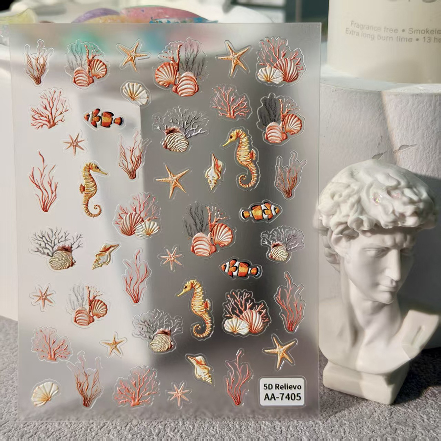 aa-7403-7406 summer ocean style 3d embossed nail stickers