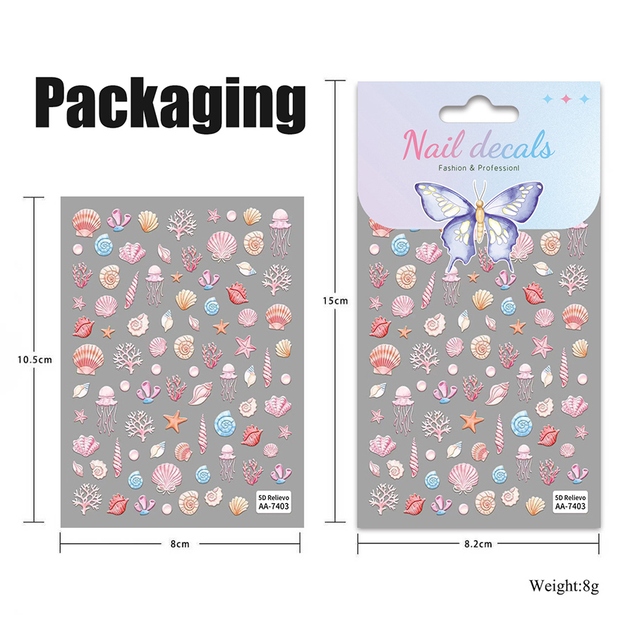 aa-7403-7406 summer ocean style 3d embossed nail stickers