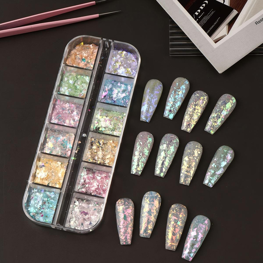 rnag-243 12 grids aurora iridescent ultra-thin opal nail powder