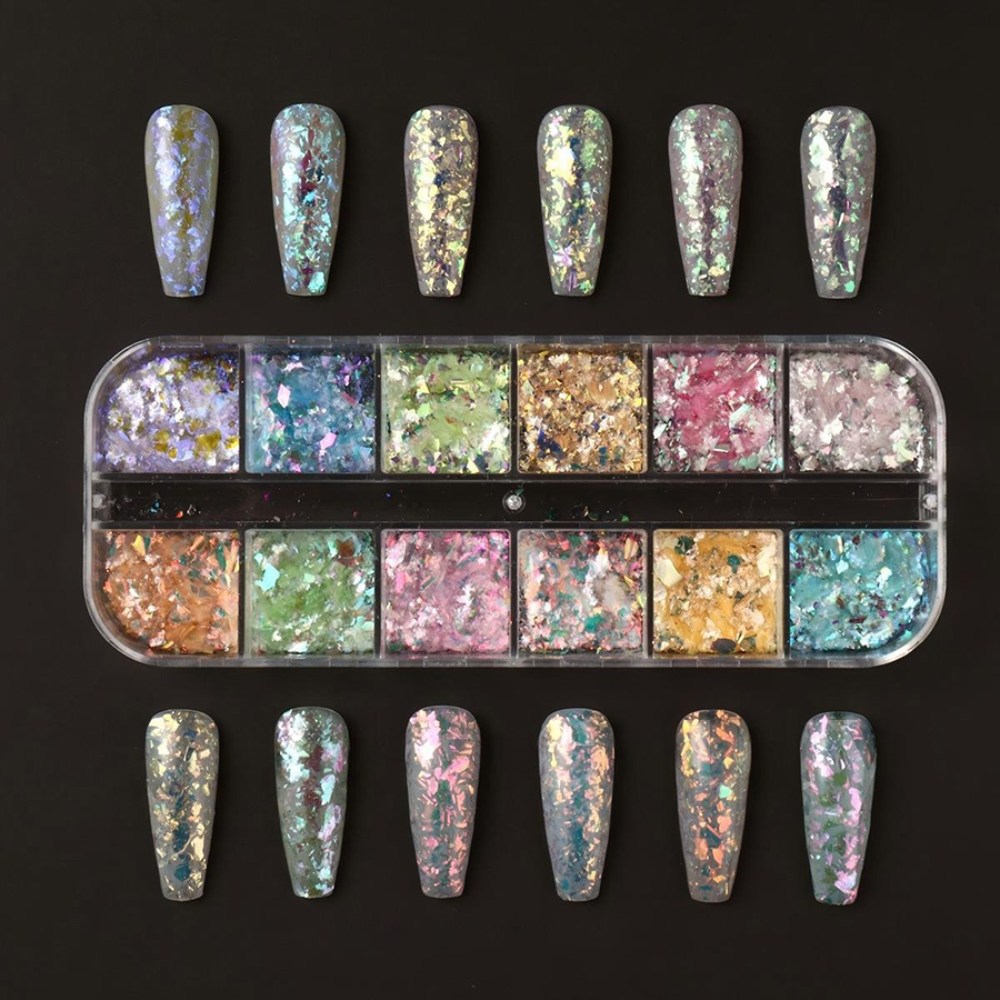 rnag-243 12 grids aurora iridescent ultra-thin opal nail powder