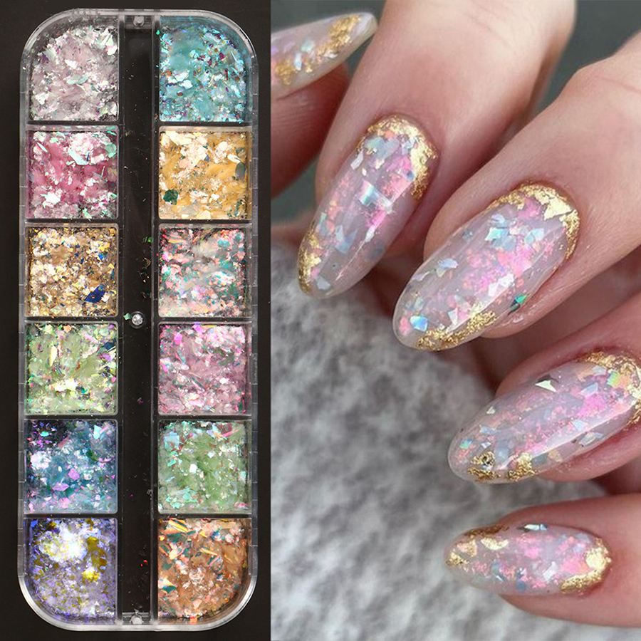 rnag-243 12 grids aurora iridescent ultra-thin opal nail powder