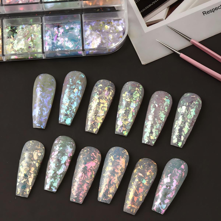 rnag-243 12 grids aurora iridescent ultra-thin opal nail powder