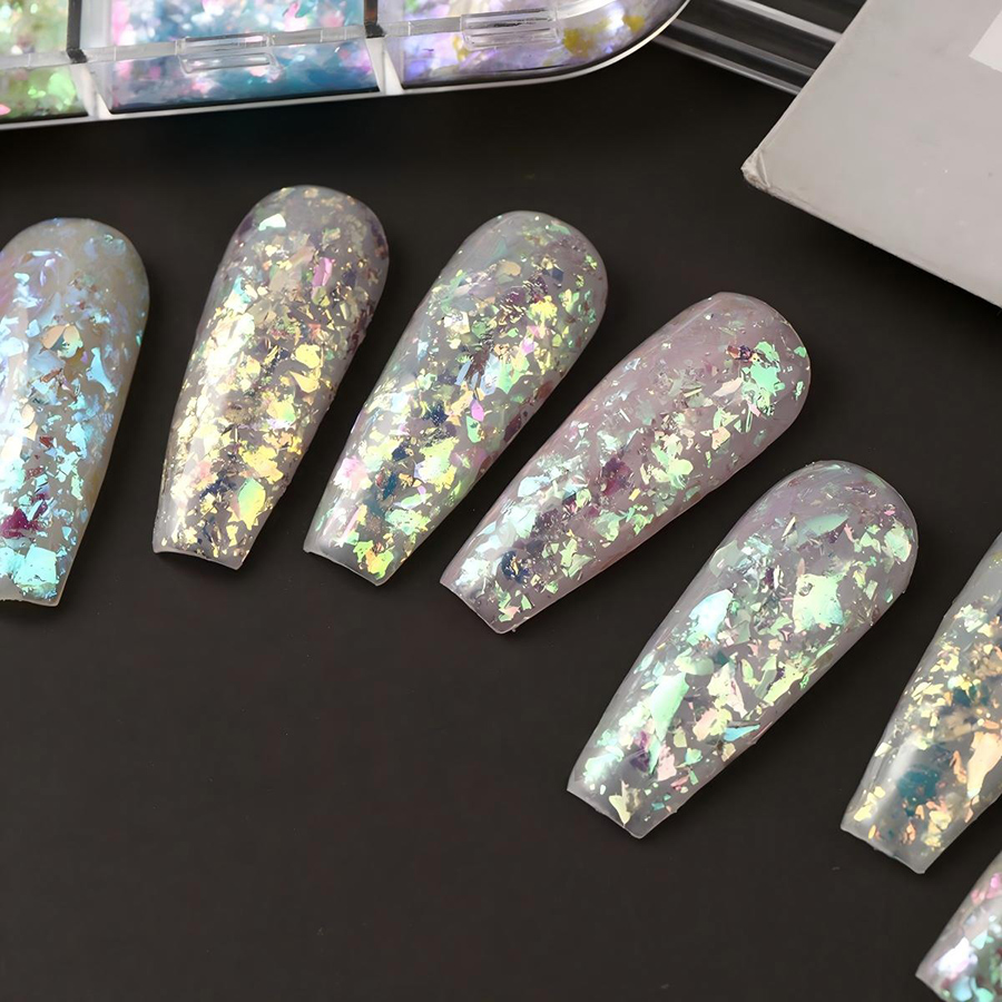 rnag-243 12 grids aurora iridescent ultra-thin opal nail powder