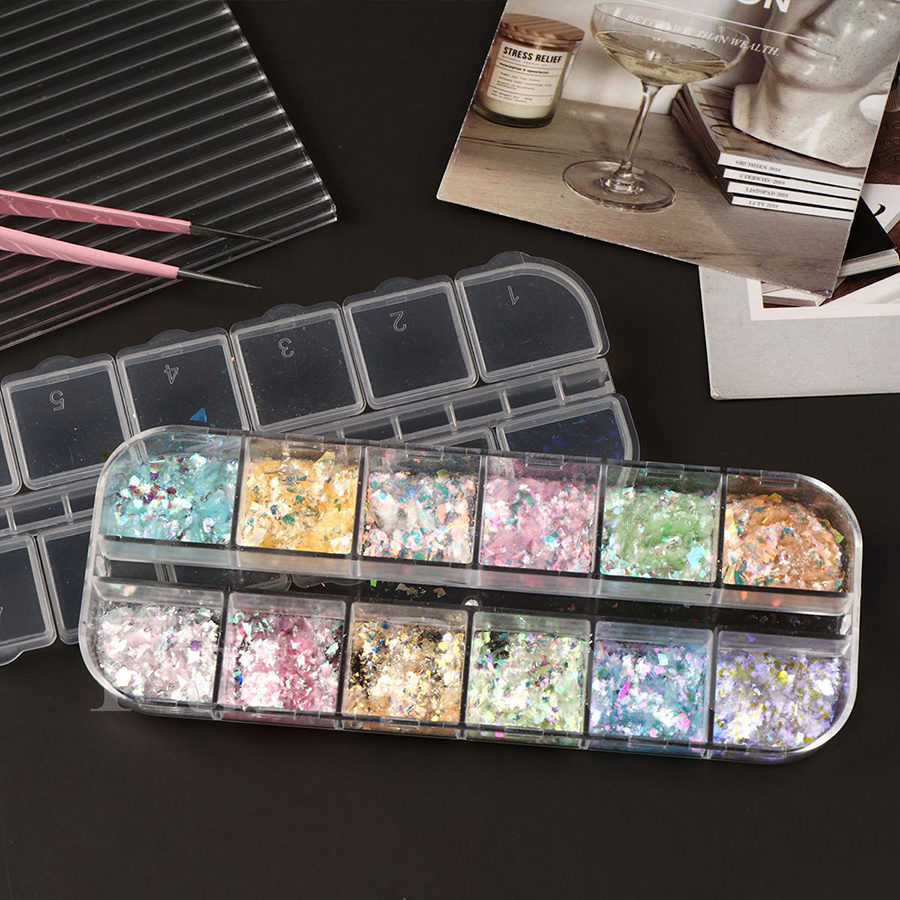 rnag-243 12 grids aurora iridescent ultra-thin opal nail powder
