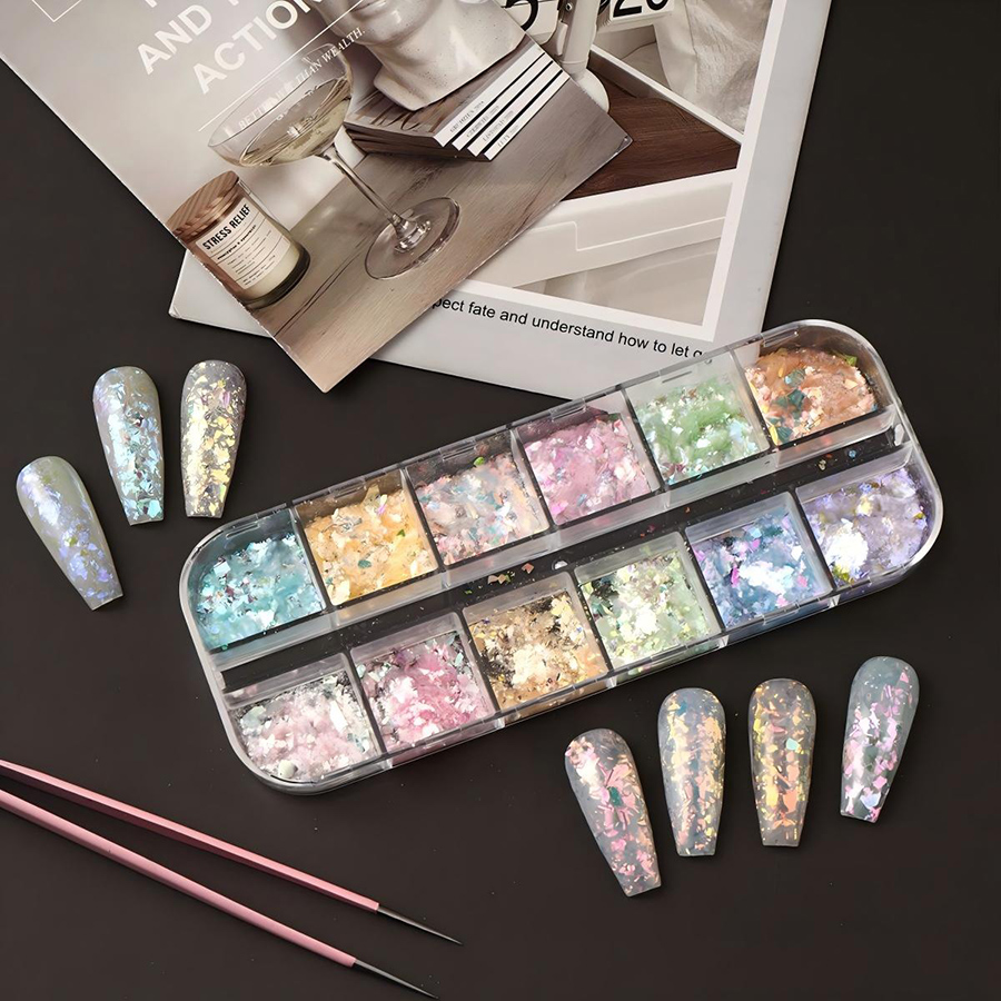 rnag-243 12 grids aurora iridescent ultra-thin opal nail powder