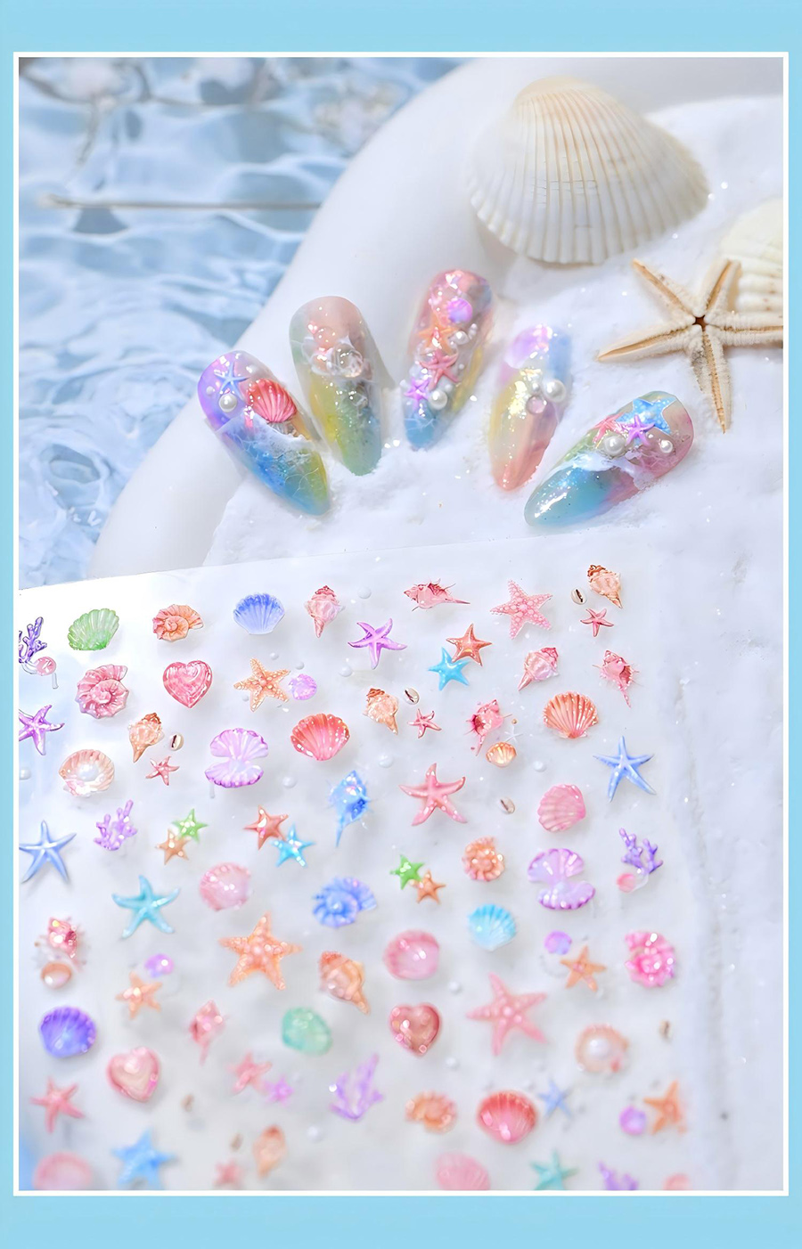 itt-37x shell shimmer wave 3d embossed shell nail stickers
