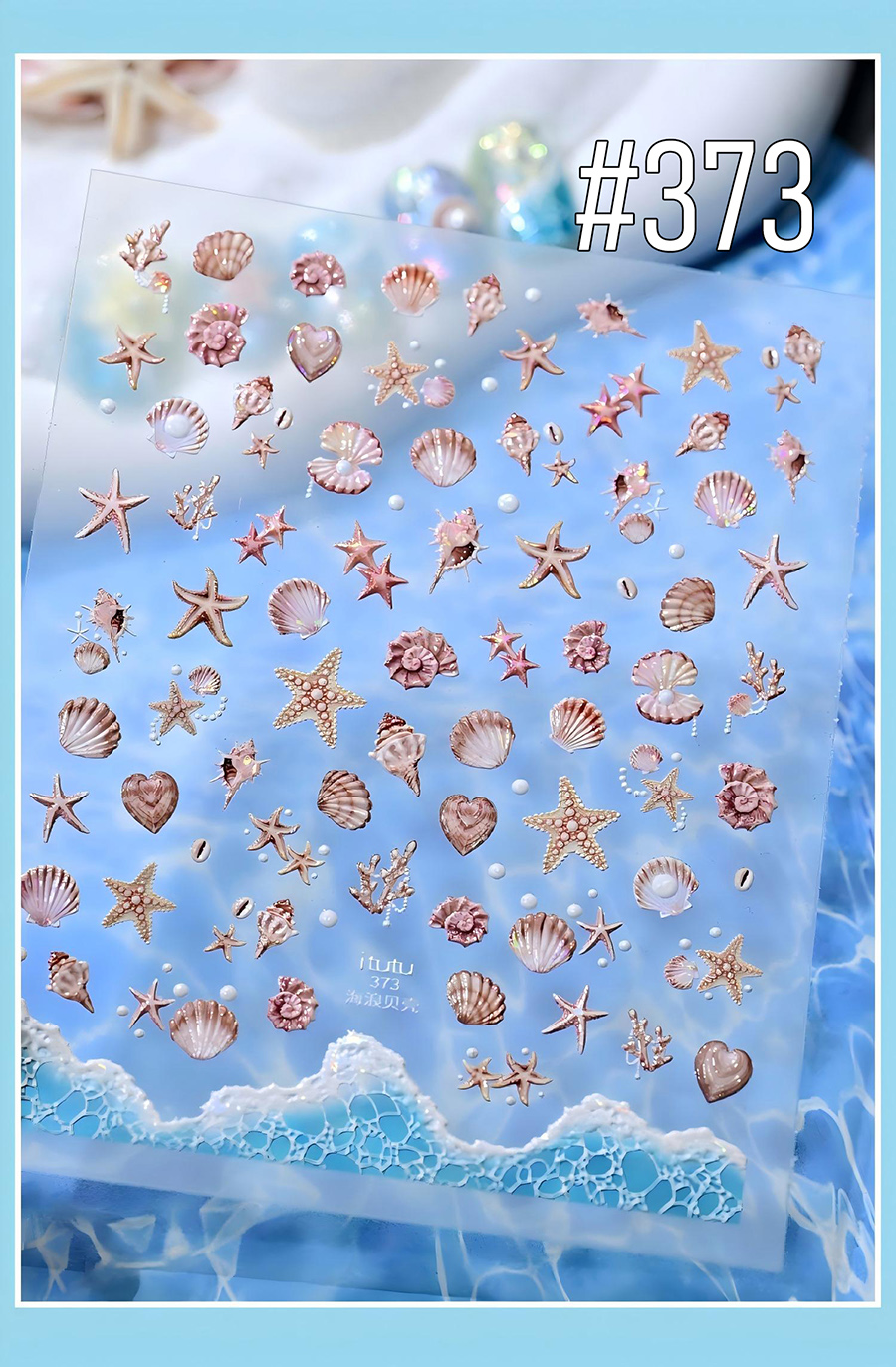 itt-37x shell shimmer wave 3d embossed shell nail stickers