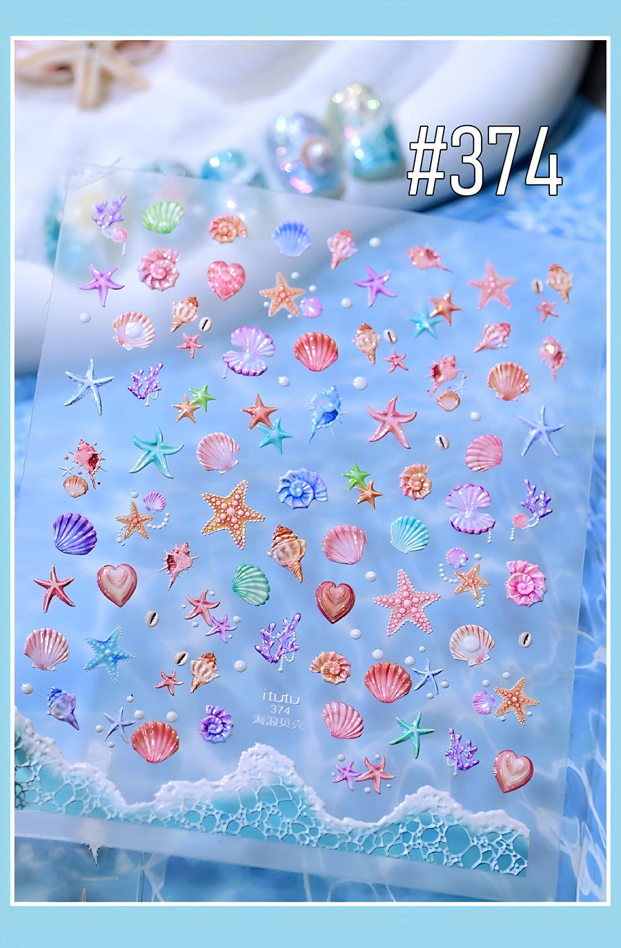 itt-37x shell shimmer wave 3d embossed shell nail stickers