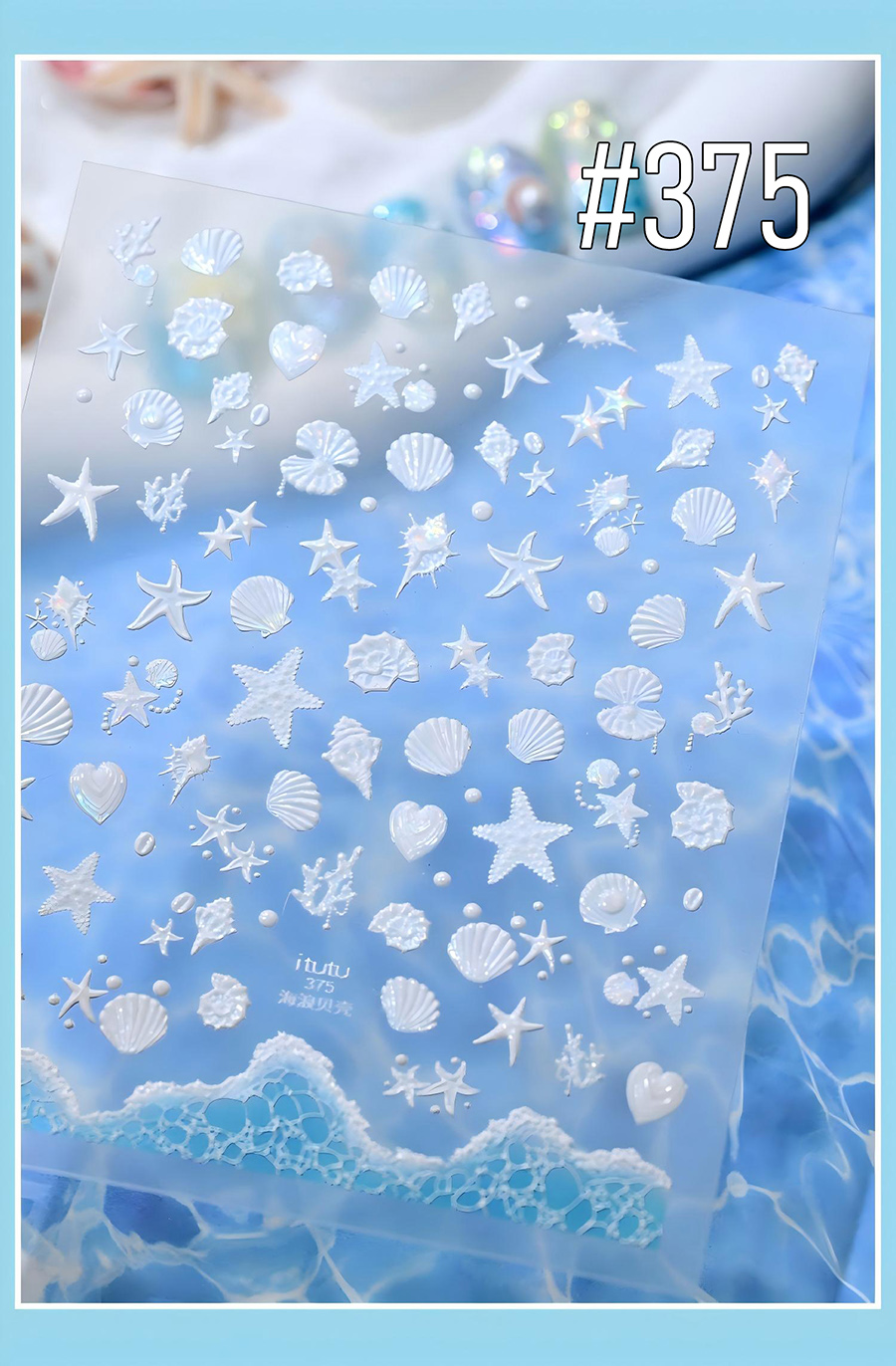 itt-37x shell shimmer wave 3d embossed shell nail stickers