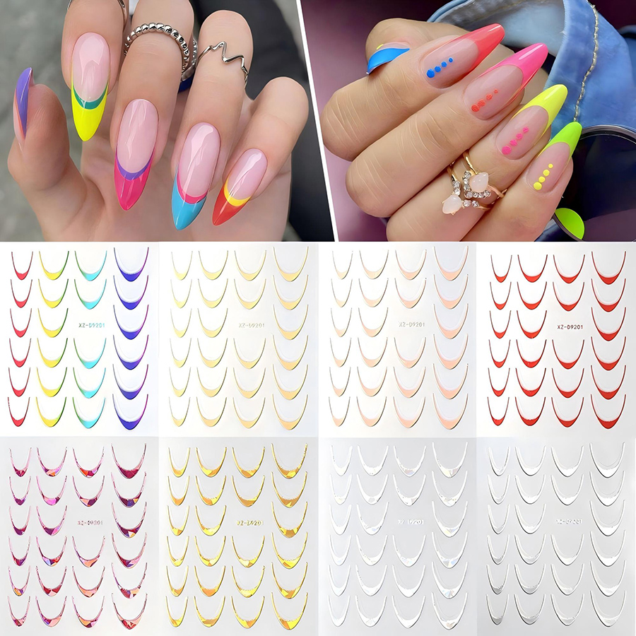 xz-d9201 holographic gold silver french nail stickers