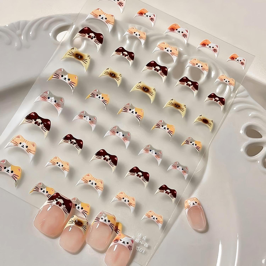 t895 cute cat face 3d embossed nail stickers