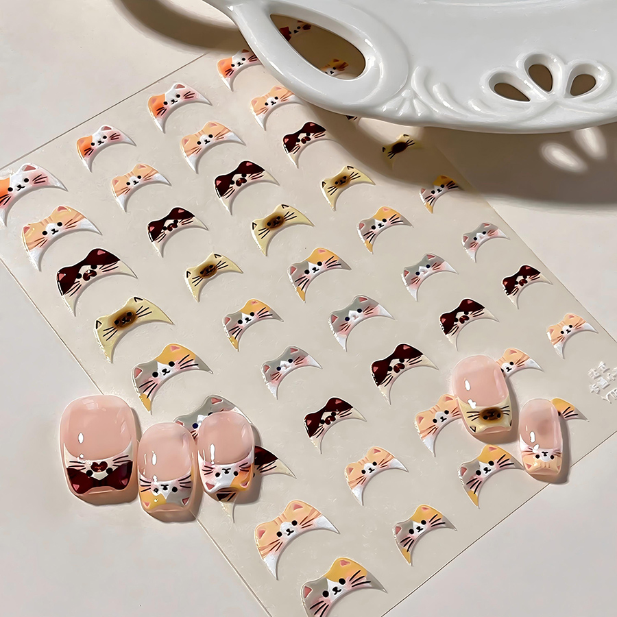 t895 cute cat face 3d embossed nail stickers
