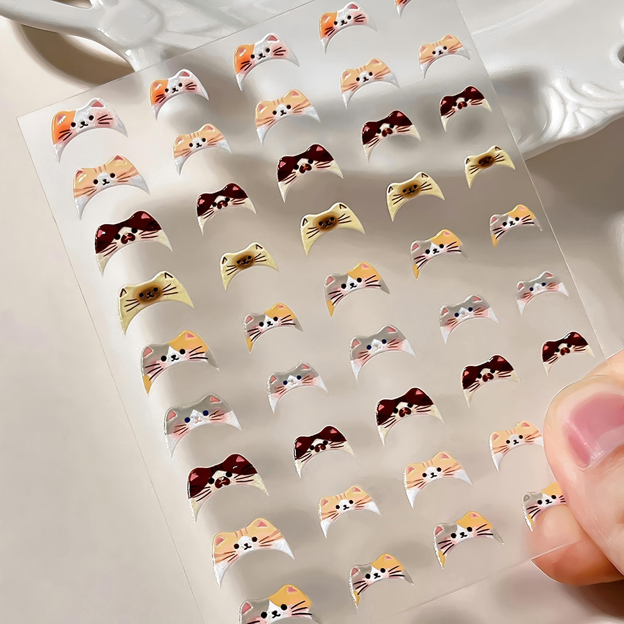 t895 cute cat face 3d embossed nail stickers