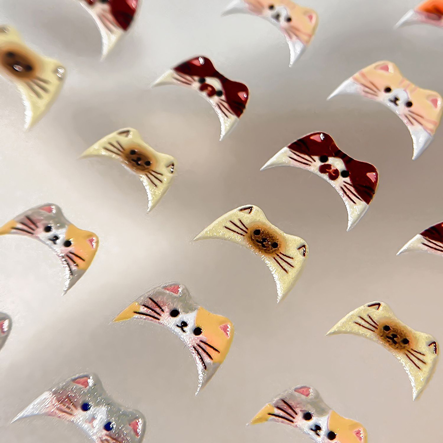t895 cute cat face 3d embossed nail stickers