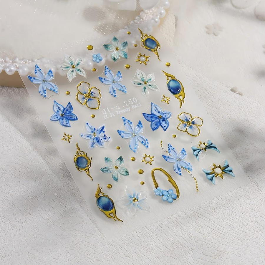 ji-5d250 gold outline gem star 3d embossed nail stickers