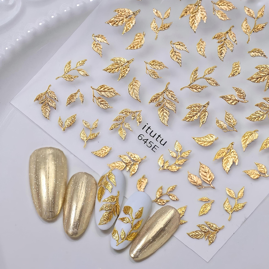 itu-645/646 shimmer leaf branch gold foil nail stickers