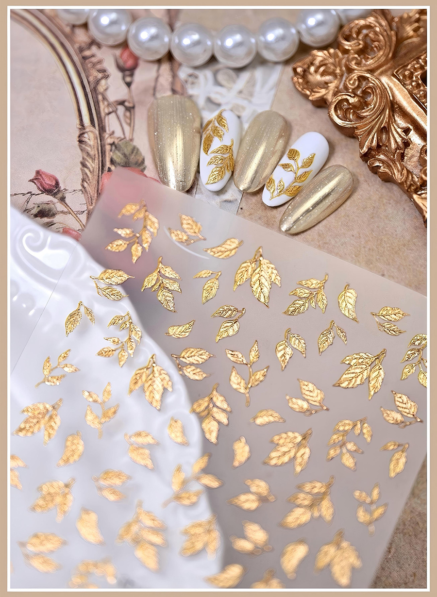 itu-645/646 shimmer leaf branch gold foil nail stickers