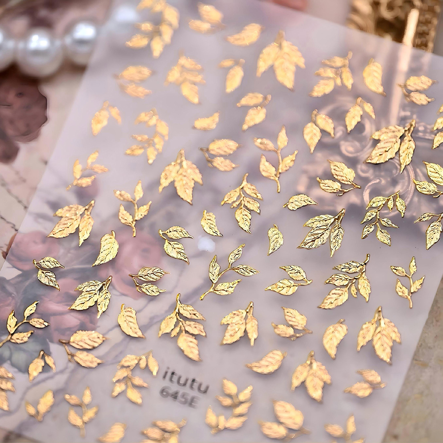 itu-645/646 shimmer leaf branch gold foil nail stickers